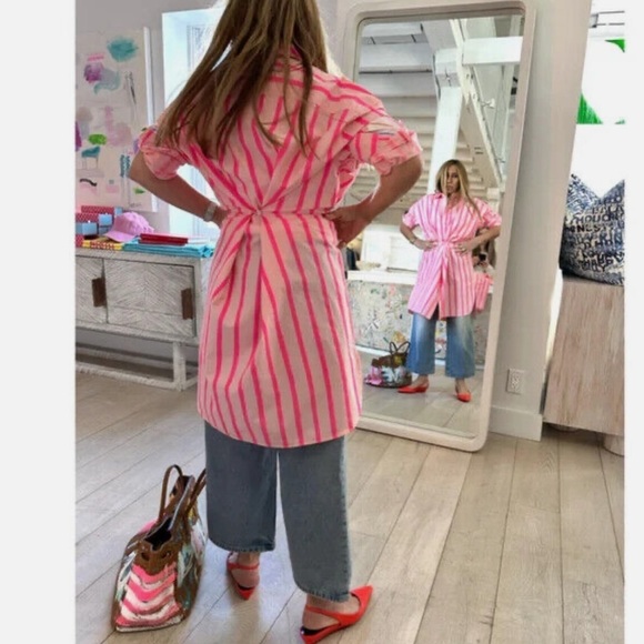Kerri Rosenthal Lilli Shirt Mini Dress Cotton Poplin Striped Printed S - Picture 5 of 14